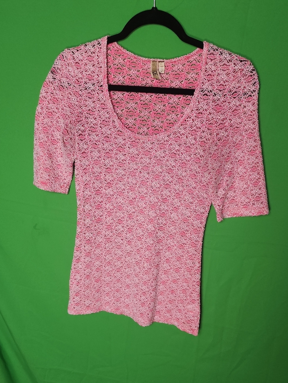 Y2K BKE Pink Floral Crochet Short Sleeve Top Scoop Neck Size M